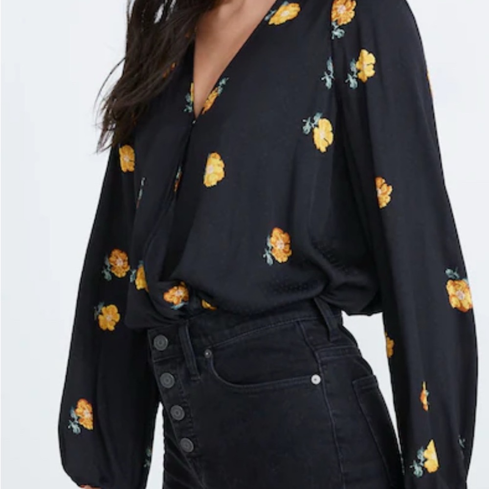 Madewell Bubble-Sleeve Wrap Top in Floating Florets, XS, EUC